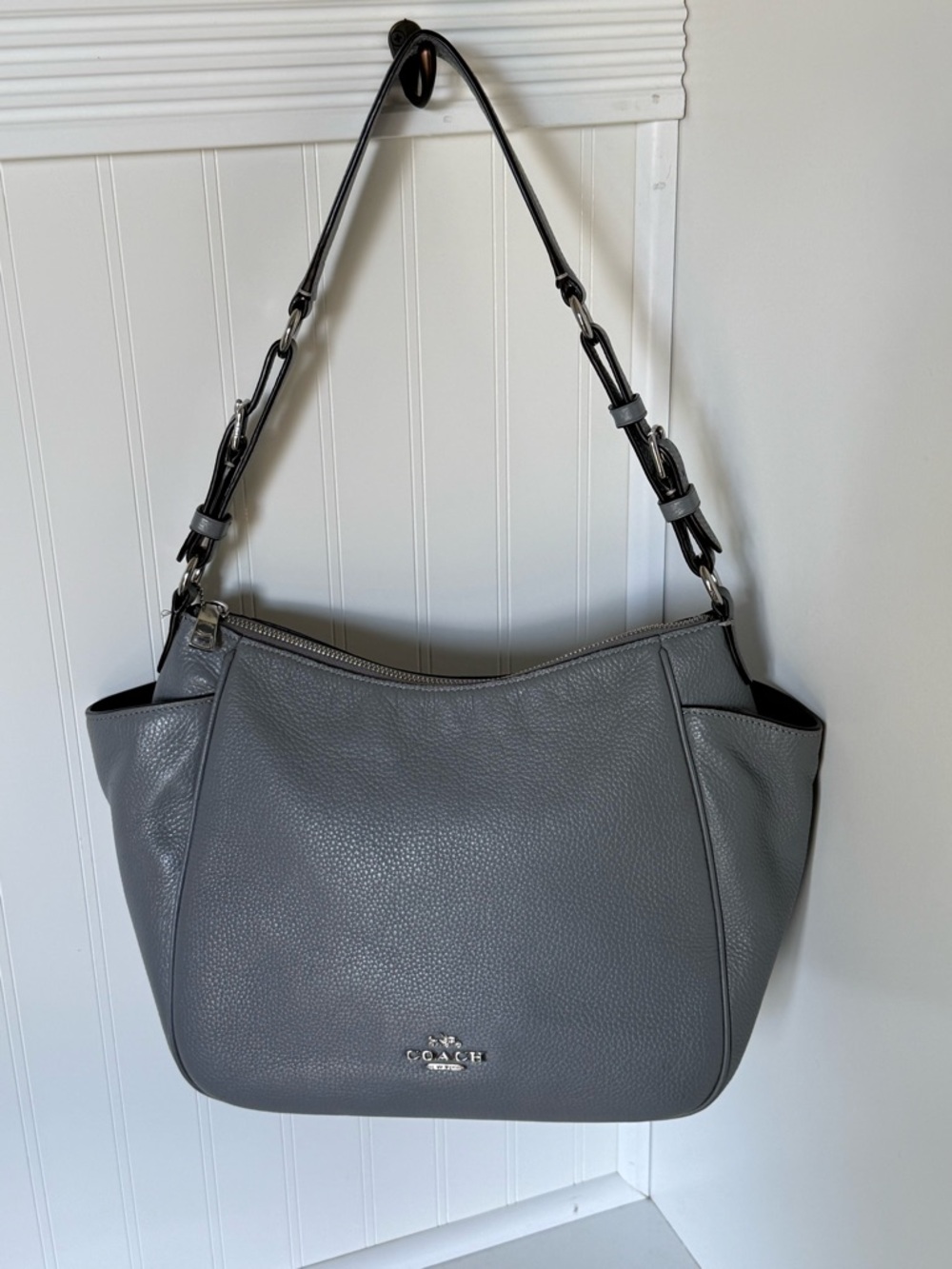 Coach Gray Pebbled Leather RORI Shoulder Bag with adjustable strap